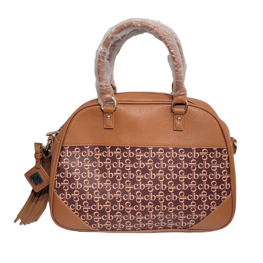 Christie Brinkley The Danbury Mint Tan & Brown Logo Crossbody Satchel Bag